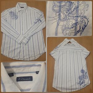7 Diamonds Western Shirt Mens Size Medium Floral Design White & Blue Color